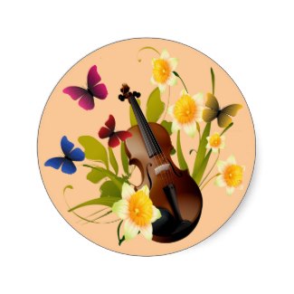 violin flowers and butterflies sticker
